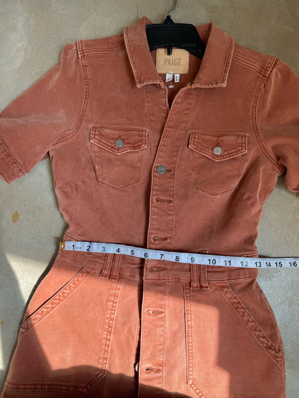 PAIGE Mayslie Denim Mini Shirtdress Burnt Terracotta Size 4 - Picture 5 of 6